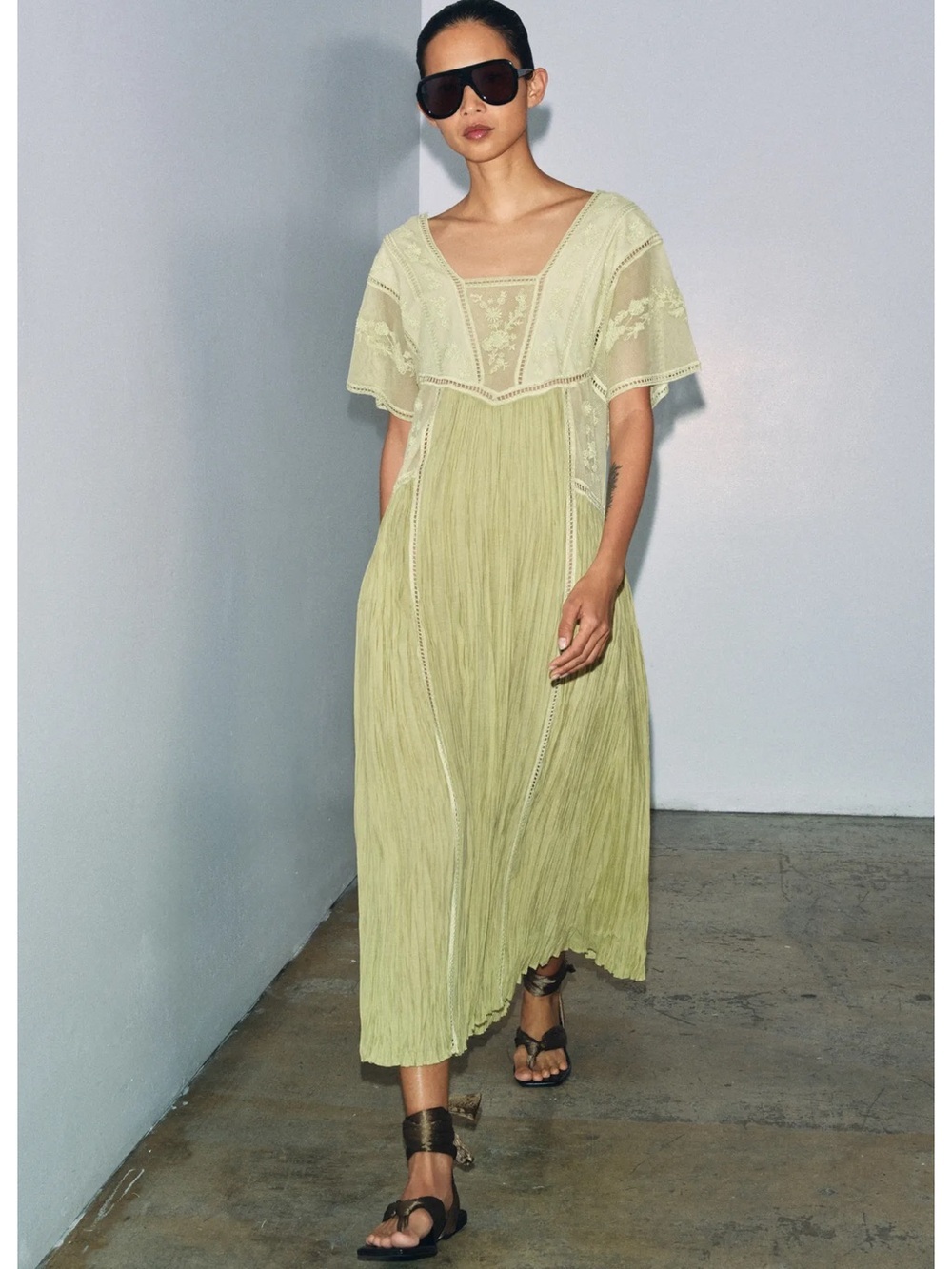 Zara Embroidered Pleated Dress ZW Collection LAST ONE